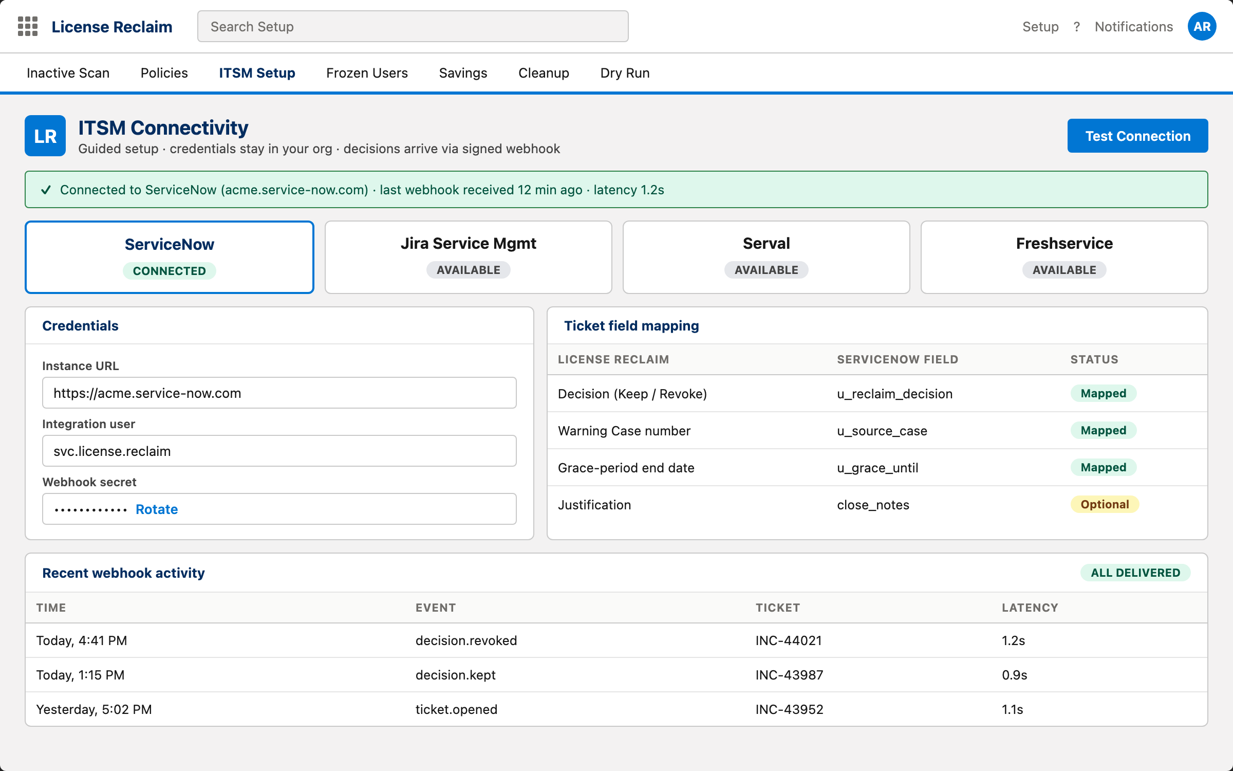 ITSM Connectivity Tab