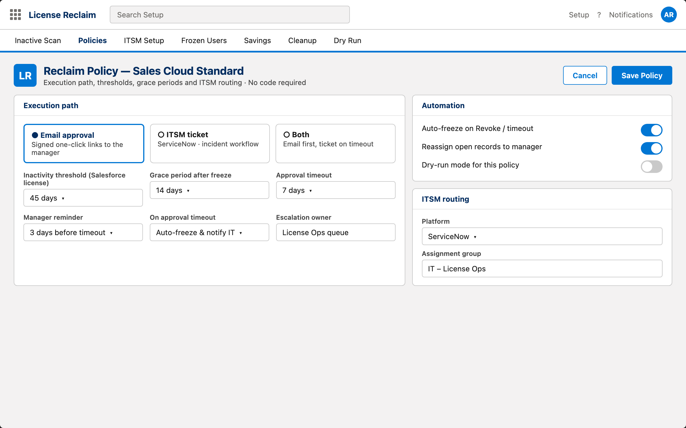 Per-Policy Configuration
